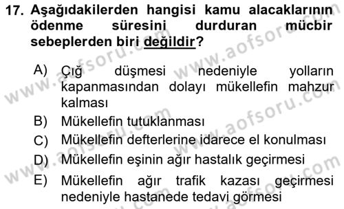 Vergi İcra Hukuku Dersi 2018 - 2019 Yılı (Vize) Ara Sınav Soruları 17. Soru