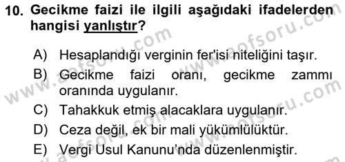 Vergi İcra Hukuku Dersi 2018 - 2019 Yılı Yaz Okulu Sınav Soruları 10. Soru
