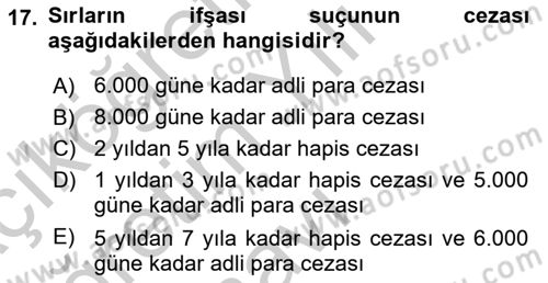 Vergi İcra Hukuku Dersi 2018 - 2019 Yılı Yaz Okulu Sınav Soruları 17. Soru