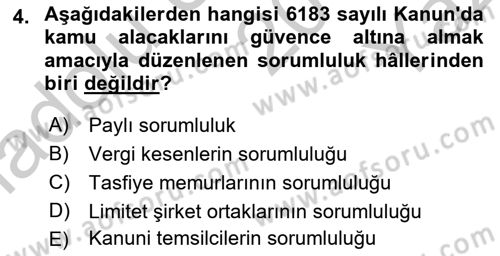 Vergi İcra Hukuku Dersi 2018 - 2019 Yılı Yaz Okulu Sınav Soruları 4. Soru