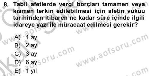 Vergi İcra Hukuku Dersi 2018 - 2019 Yılı Yaz Okulu Sınav Soruları 8. Soru