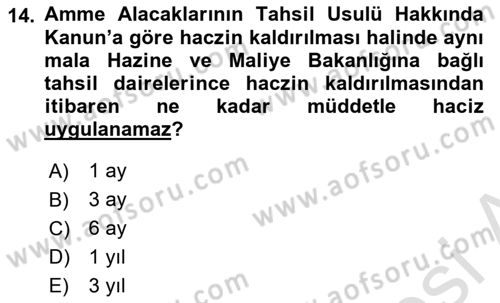 Vergi İcra Hukuku Dersi 2020 - 2021 Yılı Yaz Okulu Sınav Soruları 14. Soru
