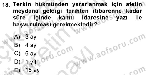 Vergi İcra Hukuku Dersi 2020 - 2021 Yılı Yaz Okulu Sınav Soruları 18. Soru