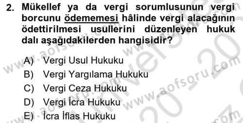 Vergi İcra Hukuku Dersi 2020 - 2021 Yılı Yaz Okulu Sınav Soruları 2. Soru