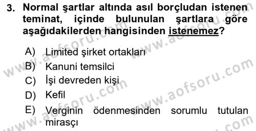 Vergi İcra Hukuku Dersi 2020 - 2021 Yılı Yaz Okulu Sınav Soruları 3. Soru