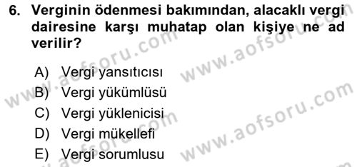 Vergi İcra Hukuku Dersi 2020 - 2021 Yılı Yaz Okulu Sınav Soruları 6. Soru