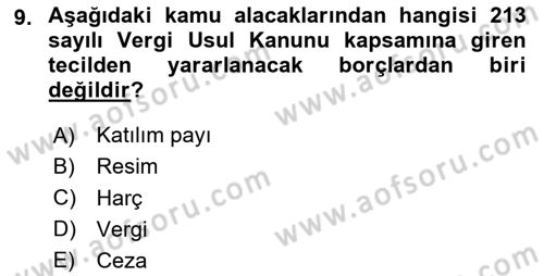 Vergi İcra Hukuku Dersi 2020 - 2021 Yılı Yaz Okulu Sınav Soruları 9. Soru
