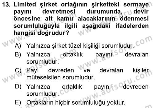 Vergi İcra Hukuku Dersi 2021 - 2022 Yılı (Vize) Ara Sınav Soruları 13. Soru