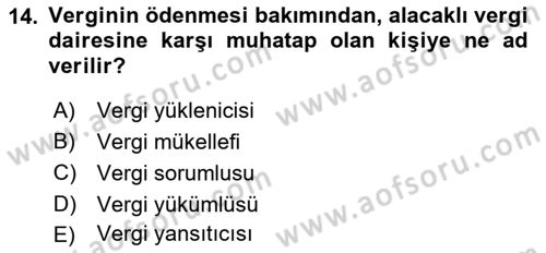 Vergi İcra Hukuku Dersi 2021 - 2022 Yılı (Vize) Ara Sınav Soruları 14. Soru