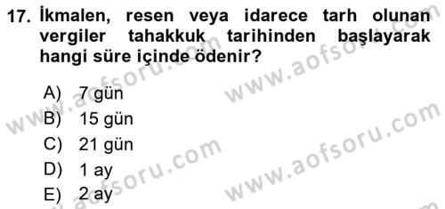 Vergi İcra Hukuku Dersi 2021 - 2022 Yılı (Vize) Ara Sınav Soruları 17. Soru
