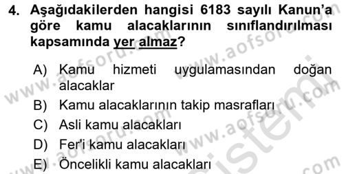 Vergi İcra Hukuku Dersi 2021 - 2022 Yılı (Vize) Ara Sınav Soruları 4. Soru