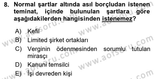 Vergi İcra Hukuku Dersi 2021 - 2022 Yılı (Vize) Ara Sınav Soruları 8. Soru