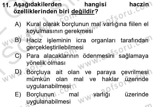 Vergi İcra Hukuku Dersi 2021 - 2022 Yılı (Final) Dönem Sonu Sınav Soruları 11. Soru