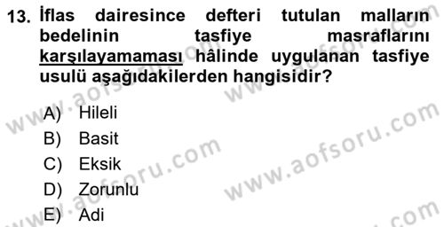 Vergi İcra Hukuku Dersi 2021 - 2022 Yılı (Final) Dönem Sonu Sınav Soruları 13. Soru