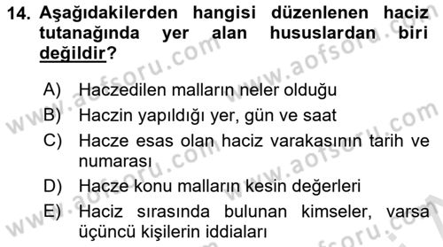 Vergi İcra Hukuku Dersi 2021 - 2022 Yılı (Final) Dönem Sonu Sınav Soruları 14. Soru