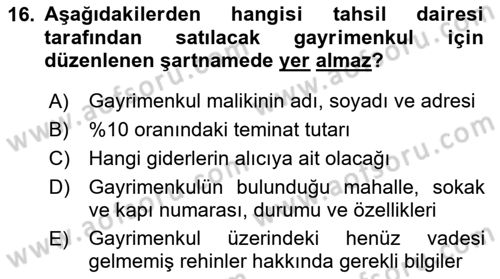 Vergi İcra Hukuku Dersi 2021 - 2022 Yılı (Final) Dönem Sonu Sınav Soruları 16. Soru