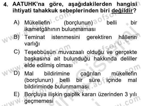 Vergi İcra Hukuku Dersi 2021 - 2022 Yılı (Final) Dönem Sonu Sınav Soruları 4. Soru