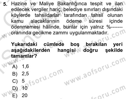 Vergi İcra Hukuku Dersi 2021 - 2022 Yılı (Final) Dönem Sonu Sınav Soruları 5. Soru