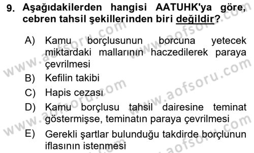 Vergi İcra Hukuku Dersi 2021 - 2022 Yılı (Final) Dönem Sonu Sınav Soruları 9. Soru