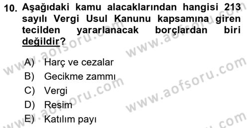 Vergi İcra Hukuku Dersi 2021 - 2022 Yılı Yaz Okulu Sınav Soruları 10. Soru