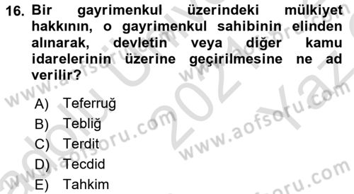 Vergi İcra Hukuku Dersi 2021 - 2022 Yılı Yaz Okulu Sınav Soruları 16. Soru
