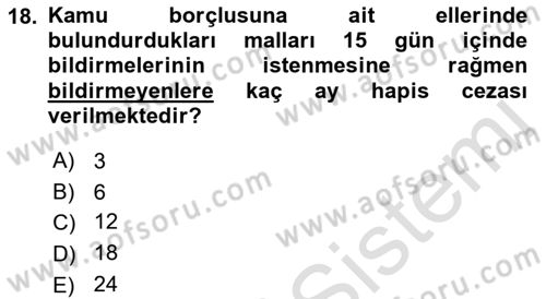Vergi İcra Hukuku Dersi 2021 - 2022 Yılı Yaz Okulu Sınav Soruları 18. Soru