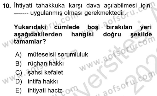 Vergi İcra Hukuku Dersi 2022 - 2023 Yılı (Vize) Ara Sınav Soruları 10. Soru
