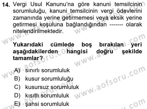 Vergi İcra Hukuku Dersi 2022 - 2023 Yılı (Vize) Ara Sınav Soruları 14. Soru