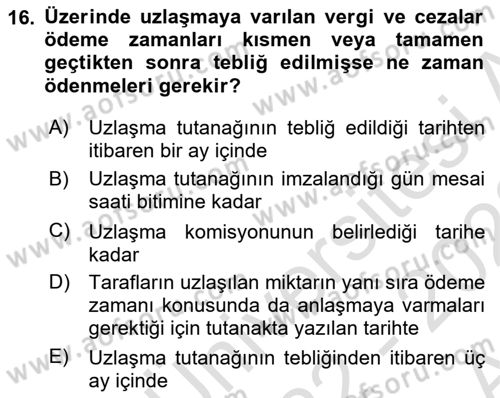 Vergi İcra Hukuku Dersi 2022 - 2023 Yılı (Vize) Ara Sınav Soruları 16. Soru