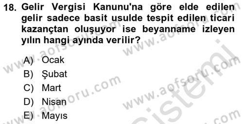 Vergi İcra Hukuku Dersi 2022 - 2023 Yılı (Vize) Ara Sınav Soruları 18. Soru