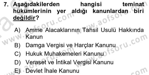 Vergi İcra Hukuku Dersi 2022 - 2023 Yılı (Vize) Ara Sınav Soruları 7. Soru
