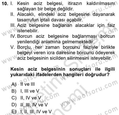 Vergi İcra Hukuku Dersi 2022 - 2023 Yılı (Final) Dönem Sonu Sınav Soruları 10. Soru