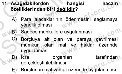 Vergi İcra Hukuku Dersi 2022 - 2023 Yılı (Final) Dönem Sonu Sınav Soruları 11. Soru