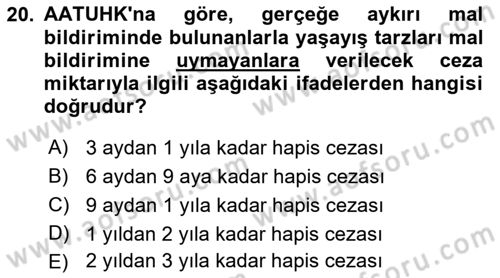 Vergi İcra Hukuku Dersi 2022 - 2023 Yılı (Final) Dönem Sonu Sınav Soruları 20. Soru