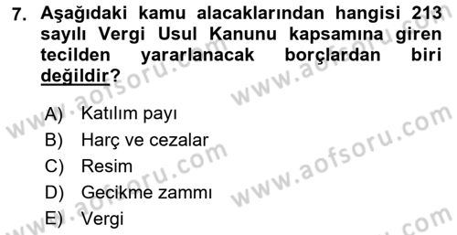 Vergi İcra Hukuku Dersi 2022 - 2023 Yılı (Final) Dönem Sonu Sınav Soruları 7. Soru