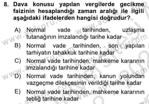 Vergi İcra Hukuku Dersi 2022 - 2023 Yılı (Final) Dönem Sonu Sınav Soruları 8. Soru