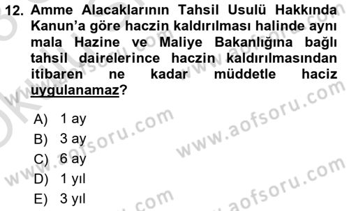 Vergi İcra Hukuku Dersi 2022 - 2023 Yılı Yaz Okulu Sınav Soruları 12. Soru