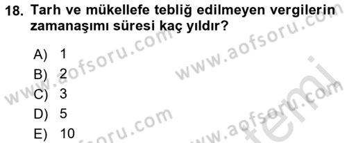 Vergi İcra Hukuku Dersi 2022 - 2023 Yılı Yaz Okulu Sınav Soruları 18. Soru