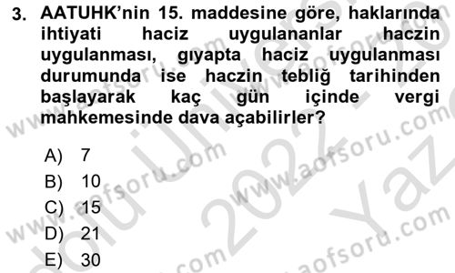 Vergi İcra Hukuku Dersi 2022 - 2023 Yılı Yaz Okulu Sınav Soruları 3. Soru