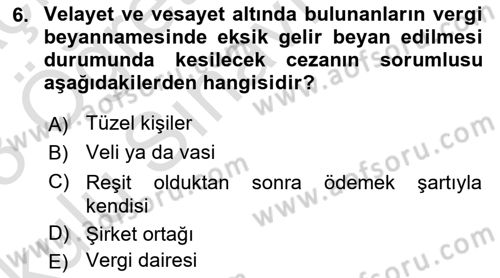 Vergi İcra Hukuku Dersi 2022 - 2023 Yılı Yaz Okulu Sınav Soruları 6. Soru