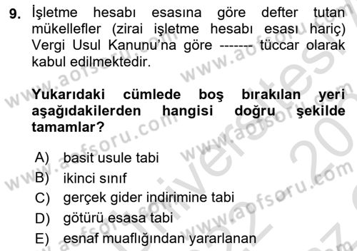 Vergi İcra Hukuku Dersi 2022 - 2023 Yılı Yaz Okulu Sınav Soruları 9. Soru