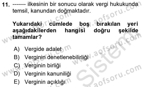 Vergi İcra Hukuku Dersi 2023 - 2024 Yılı (Vize) Ara Sınav Soruları 11. Soru