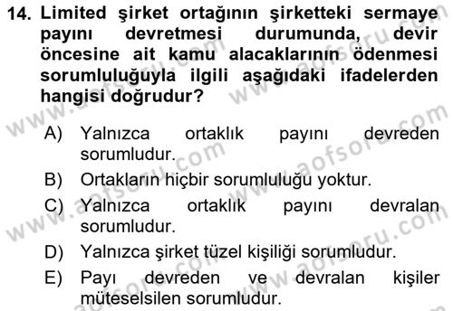 Vergi İcra Hukuku Dersi 2023 - 2024 Yılı (Vize) Ara Sınav Soruları 14. Soru