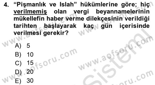 Vergi İcra Hukuku Dersi 2023 - 2024 Yılı (Vize) Ara Sınav Soruları 4. Soru