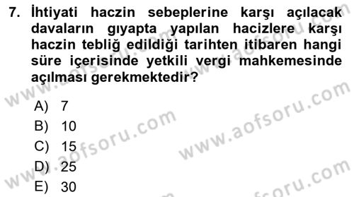 Vergi İcra Hukuku Dersi 2023 - 2024 Yılı (Vize) Ara Sınav Soruları 7. Soru