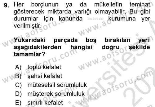 Vergi İcra Hukuku Dersi 2023 - 2024 Yılı (Vize) Ara Sınav Soruları 9. Soru