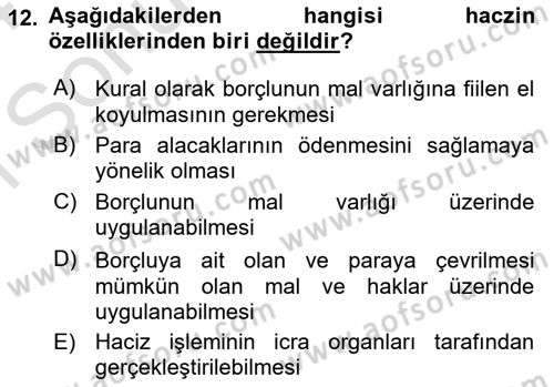 Vergi İcra Hukuku Dersi 2023 - 2024 Yılı (Final) Dönem Sonu Sınav Soruları 12. Soru