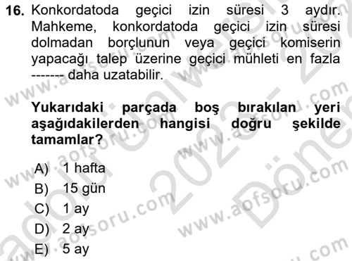Vergi İcra Hukuku Dersi 2023 - 2024 Yılı (Final) Dönem Sonu Sınav Soruları 16. Soru