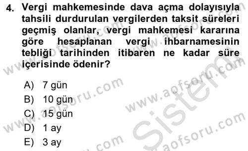 Vergi İcra Hukuku Dersi 2023 - 2024 Yılı (Final) Dönem Sonu Sınav Soruları 4. Soru
