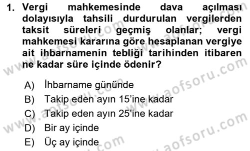 Vergi İcra Hukuku Dersi 2023 - 2024 Yılı Yaz Okulu Sınav Soruları 1. Soru